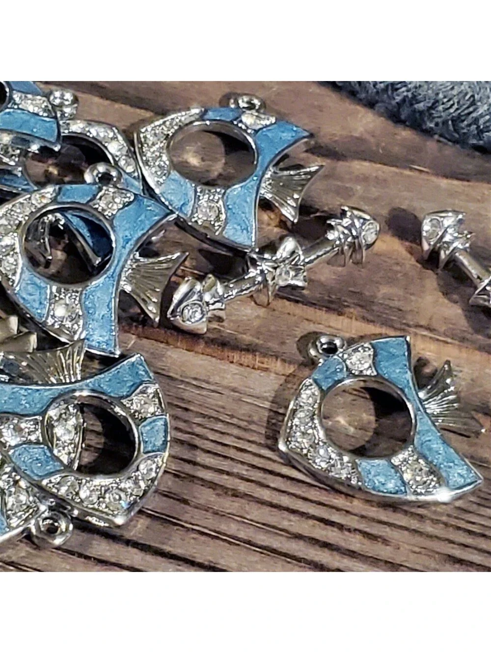 Vintage Austrian Crystal Silver Blue Enamel Tropical Fish Toggle Clasp